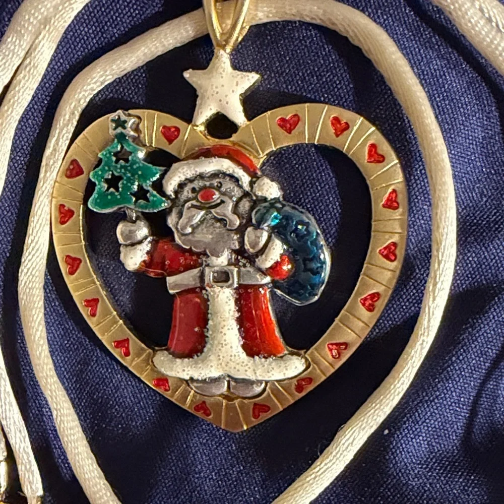 Santa Pendant Necklace with Cream Cord - Picture 2 of 3